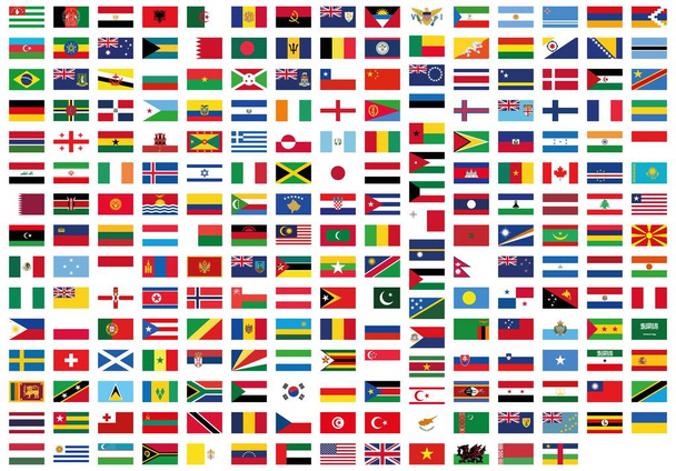 Všechny státní vlajky světa s názvy ve vysoké kvalitě - Vektor, obrázek