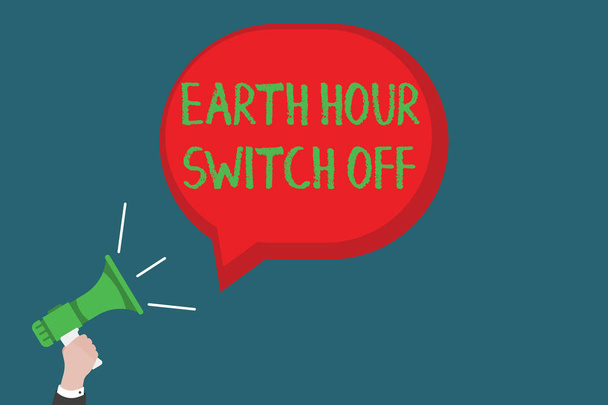 Uwaga: pisanie Wyświetlono Earth Hour Switch Off. Biznesowe zdjęcie prezentujący The Lights Out zdarzenia roczny ruch Planet dnia - Zdjęcie, obraz
