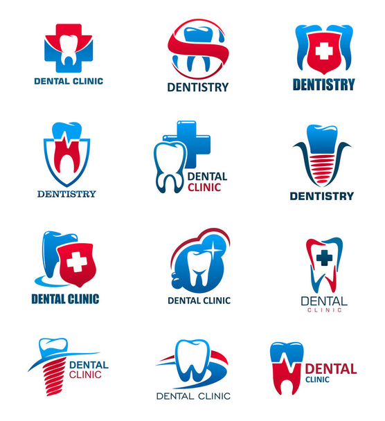 歯科クリニック、歯と歯科医のアイコン - ベクター画像