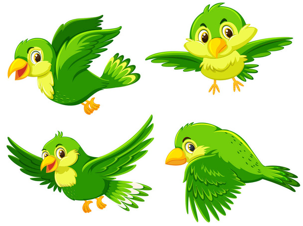 Uccello verde con diversa illustrazione azione azione
 - Vettoriali, immagini
