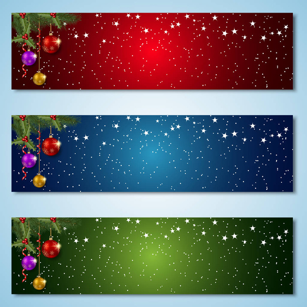 Noel ve yeni yıl yatay renkli vektör afiş koleksiyonu - Vektör, Görsel