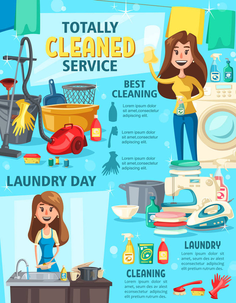 House cleaning service, washing and equipment - Vector, Image
