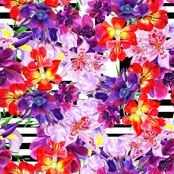 Seamless watercolor romantic floral pattern on a white background - Zdjęcie, obraz