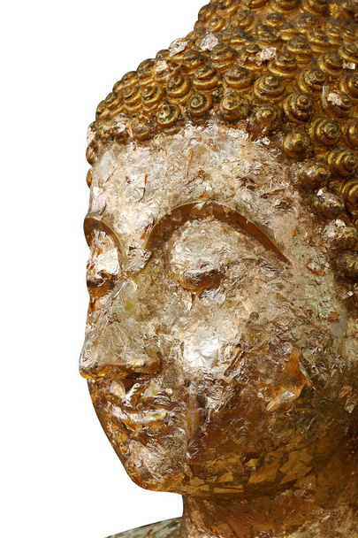 άγαλμα του Βούδα, Χρυσή πρόσωπο Βούδα άγαλμα Φράζω απομονώνονται σε λευκό φόντο - Φωτογραφία, εικόνα