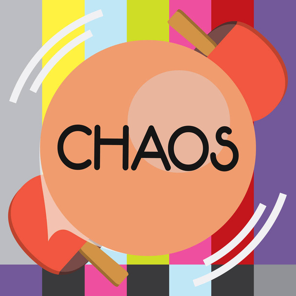Tekst intoetsen de woord Chaos. Businessconcept voor complete wanorde en verwarring niet na regels worden tegen - Foto, afbeelding