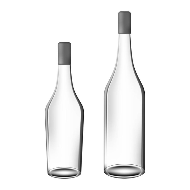 Vector glass alcohol bottle set with shadow - Vector, Image