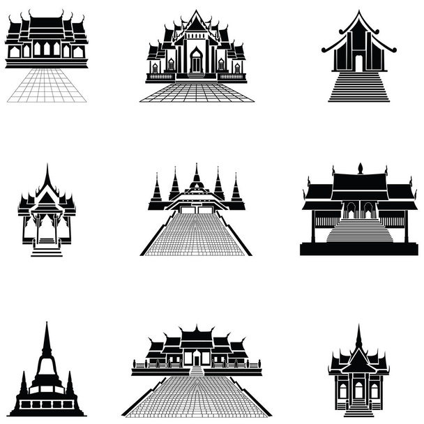 Pagoda a chrám silueta černé ikona - Vektor, obrázek