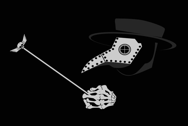 Pestis doktor koponya fekete-fehér háttér - Vektor, kép