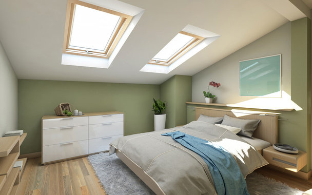 A tetőtérben a Bedroomin zöld - Fotó, kép