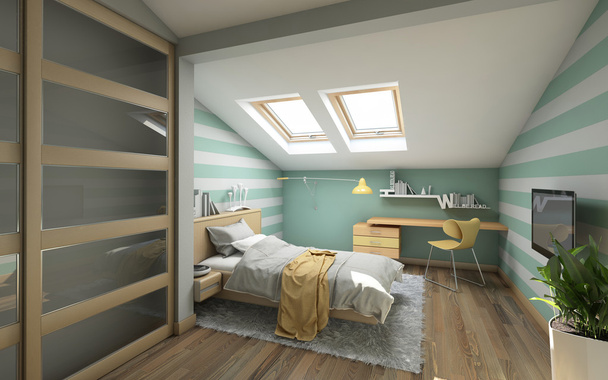 Bright Teenager's Room On Attic - Photo, Image