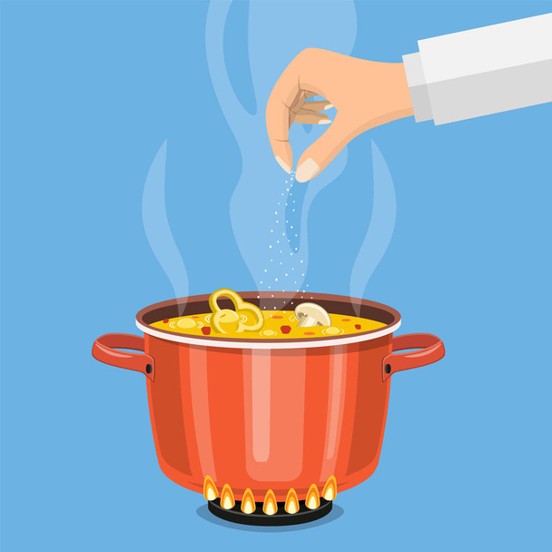 Сковородка в огне, горшок супа
, - Вектор,изображение