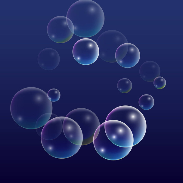 ubble with Hologram Reflection. Set of Realistic Water or Soap Bubbles for Your Design. - Vektor, Bild