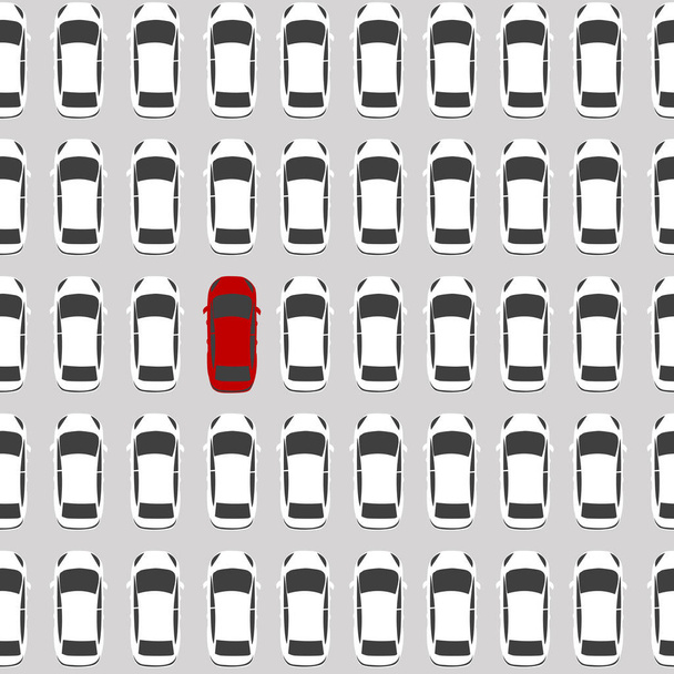 Ser concepto único con coche rojo rodeado de coches blancos
  - Vector, Imagen