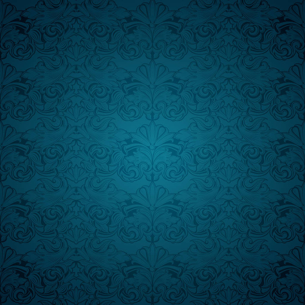 blue vintage background , royal with classic Baroque pattern, Rococo with darkened edges background(card, invitation, banner). Square format - Vector, Image