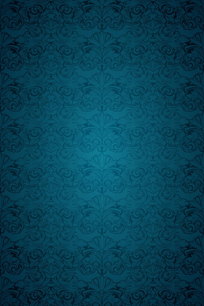 blue vintage background , royal with classic Baroque pattern, Rococo with darkened edges background(card, invitation, banner). vertical format - Vector, Image
