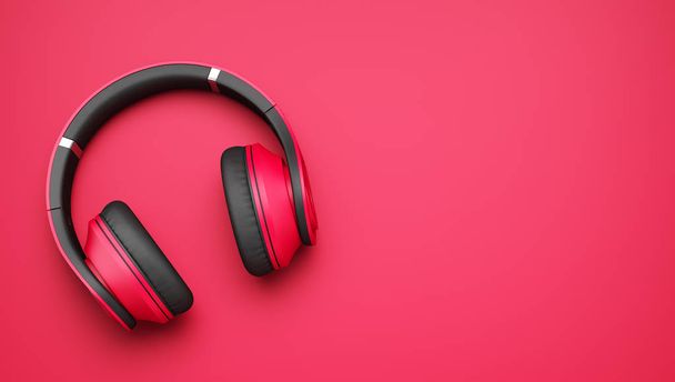 auriculares inalámbricos de color rosa y negro aislados sobre fondo rosa. ilustración 3d
 - Foto, imagen