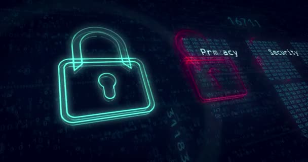 Zapętlić animacja cyber ochrony komputera oraz bezpieczeństwa w Internecie. Prywatność w cyberprzestrzeni koncepcja streszczenie tło. - Materiał filmowy, wideo