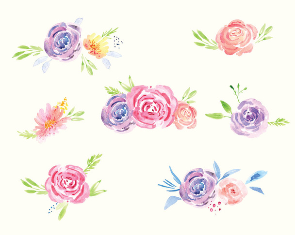 Ręcznie malowane akwarela kwiatowy wzór róży - Zdjęcie, obraz
