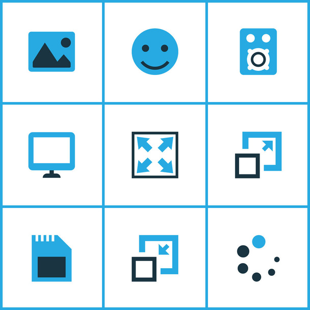 Musik-Symbole farbiges Set mit Emoji, Laden, Anzeige und anderen Lautsprecherelementen. isolierte Vektor-Illustration Musik-Ikonen. - Vektor, Bild