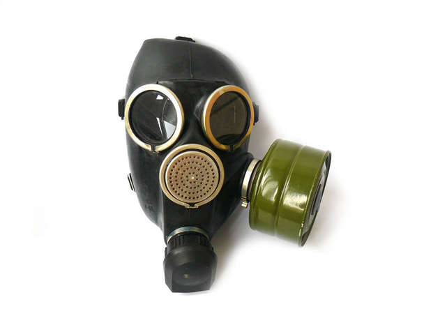 Gas mask, Military mask, Old mask, Protective mask, Gray gas mask, Black gas mask, Beige gas mask, White background, Close-up, Soviet army, Soviet vintage, USSR, Soviet antiques,  headstock stock image, Nostalgishop  - Foto, imagen