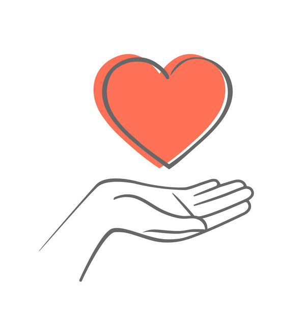 Hand holding heart shape, Hand draw vector icon. - Vector, Image