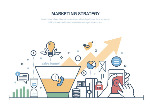 Marketing strategy, economic research of sales funnel. Management investment growth. - Διάνυσμα, εικόνα