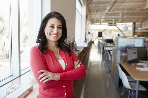 Female Hispanic architect smiling at camera in office - Foto, Imagem