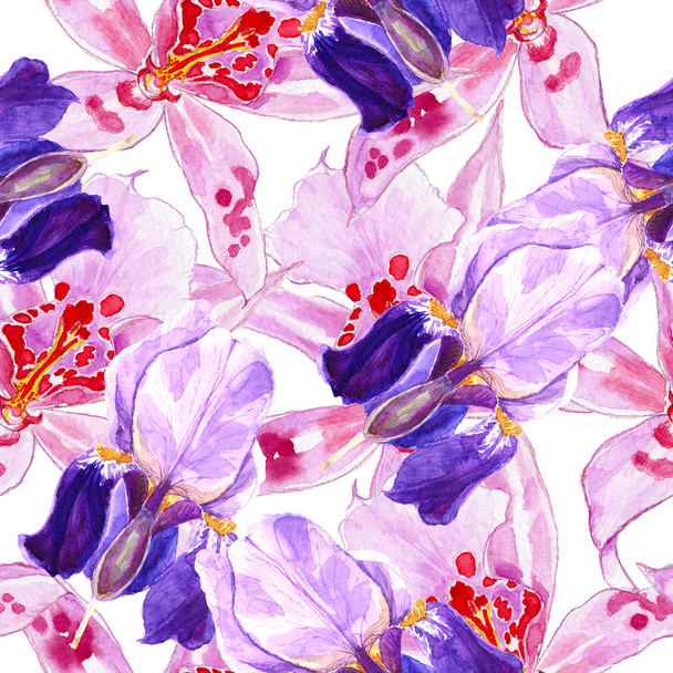 seamless pattern, botanical illustration, beautiful  flowers, floral ornament, isolated on white background - Foto, Bild