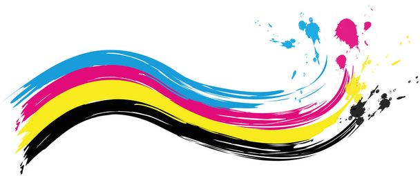 illustration of cmyk printing color wave with splashes of color - Vector, Image