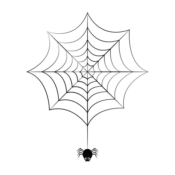 μικρή μαύρη αράχνη κρέμεται σε ιστούς αράχνης - Διάνυσμα, εικόνα