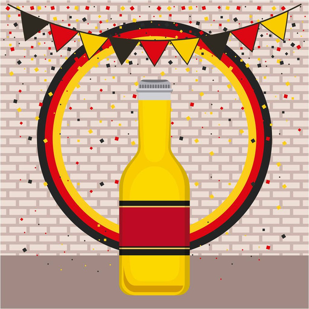 oktoberfest celebraciones alemanas banderines confeti decoración botella cerveza vector ilustración
 - Vector, imagen