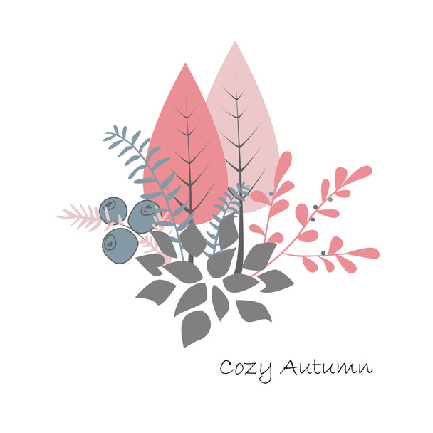Autumn bouquet vector. Forest trees, bushes, and berries. - Vektor, obrázek