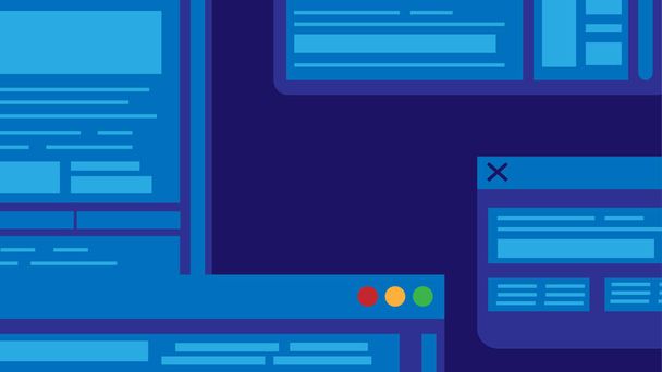 技術コンセプトのトレンディなフラット スタイルに青色の背景で web ブラウザー。ベクトル図.  - ベクター画像
