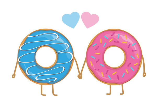 two donuts cartoon character in love - Vector, Image