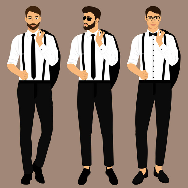 Γάμο κοστούμι των ανδρών και το σμόκιν. Συλλογή. Ο γαμπρός. Τζέντλεμαν. Επιχειρηματίας. Εικονογράφηση διάνυσμα ρούχα - Διάνυσμα, εικόνα