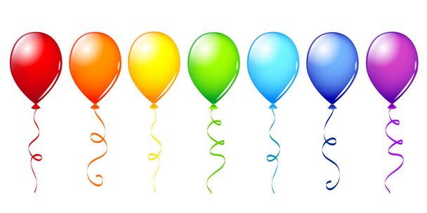 πολλά πολύχρωμα μπαλόνια στα χρώματα του ουράνιου τόξου - Διάνυσμα, εικόνα