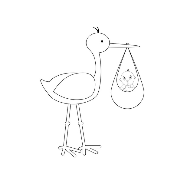 Stork trouxe o bebê no fundo branco. Ilustração vetorial
 - Vetor, Imagem