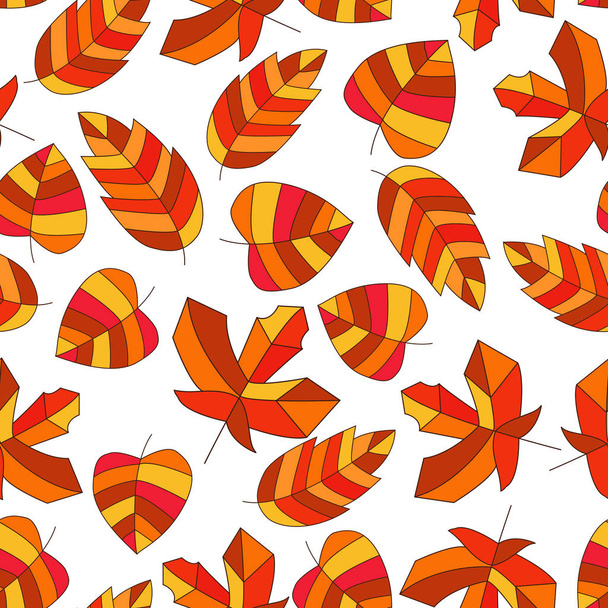 Vector seamless pattern with bright autumn leaves in cartoon style. - Vektör, Görsel