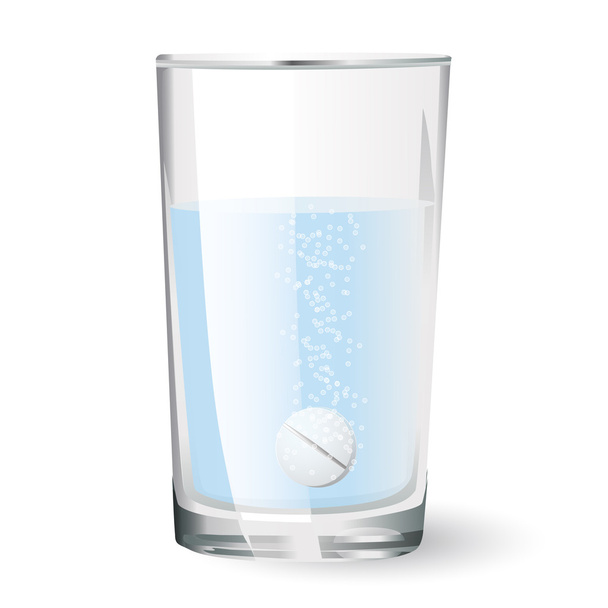 effervescent tablet in glass of water - Vector, imagen