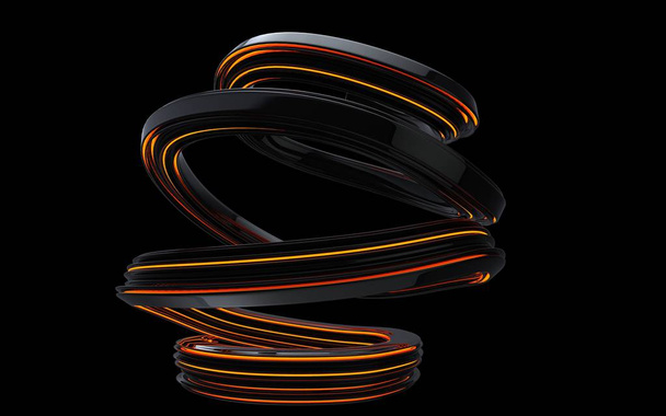 Soyut dalga spiral ve küresel formlar - turuncu ışık - Fotoğraf, Görsel