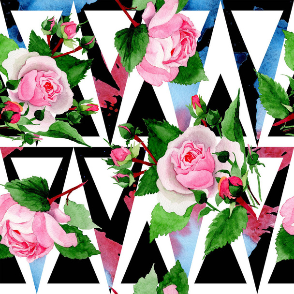 Акварель рожева квітка троянди. Квіткова ботанічна квітка. Безшовний візерунок тла. Тканинні шпалери друкують текстуру. Акварель дика квітка для тла, текстури, візерунка обгортки, рамки або рамки
. - Фото, зображення