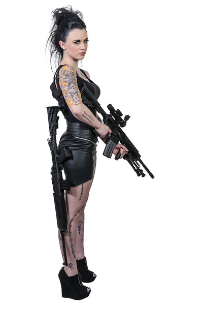 Woman with Assault Rifle - Photo, Image