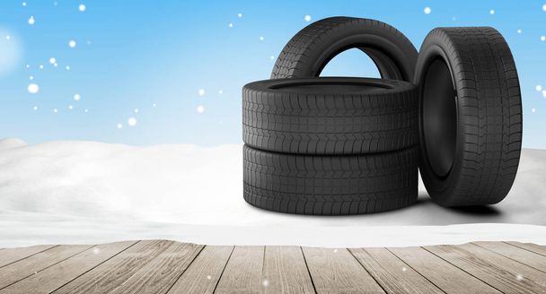 neumáticos de coche en la nieve 3d-ilustración
 - Foto, Imagen