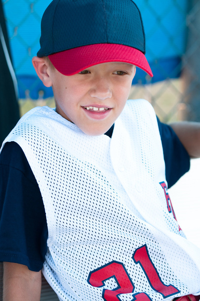 LIttle league baseball player in dugout - Photo, Image