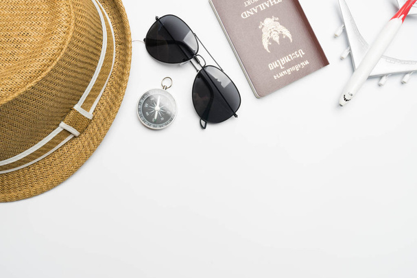 travel trip accessories  items travel concept on white background - Foto, afbeelding