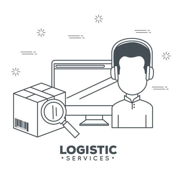Logistikdienstleistungen mit Support Agent und Computer - Vektor, Bild