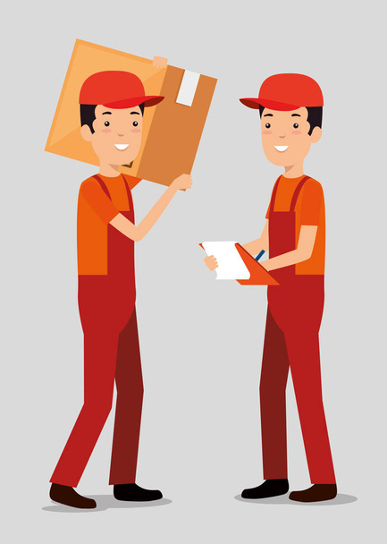 servicios logísticos con los trabajadores de entrega del equipo
 - Vector, Imagen