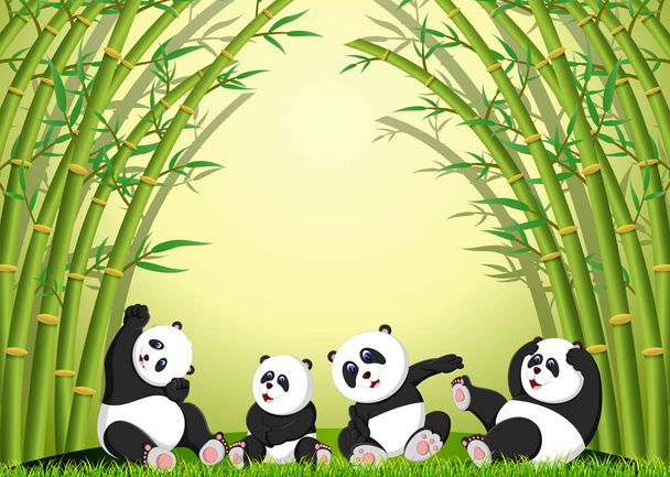the panda action playing together under the bamboo - Διάνυσμα, εικόνα