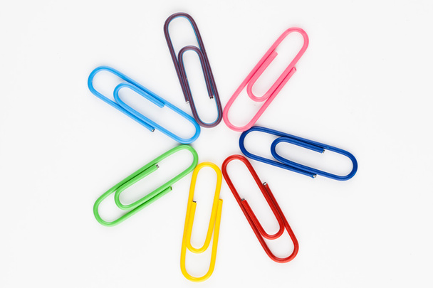 colorful paper clips in white background - Photo, Image