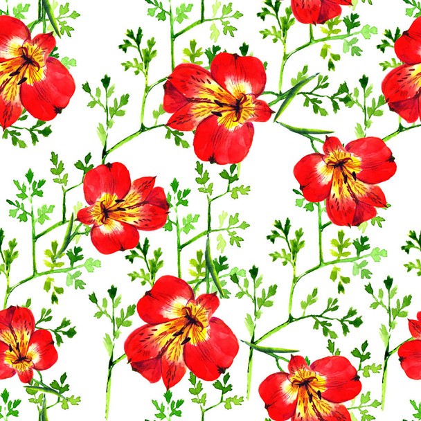 Beautiful flowers are made in watercolor. Seamless pattern on white background. - Фото, зображення